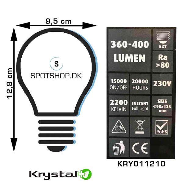 4W Dekorativ globe 95 i vintage diamant design - Filament LED pære 360-400 lumen #KRY011210  